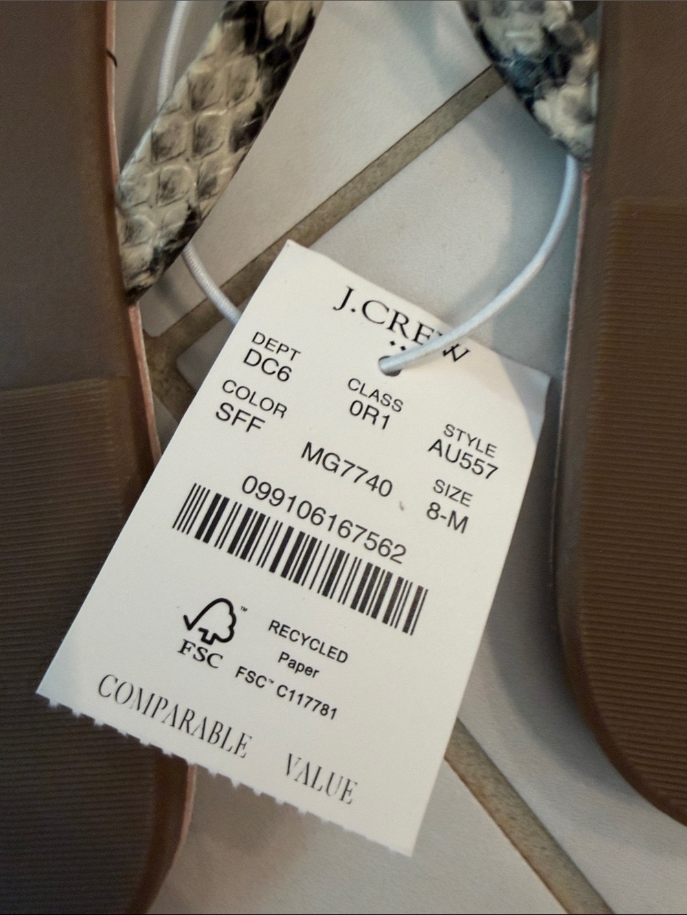 J. Crew Factory Snake Print Flip Flop Sandals in Black and Cream - Picture 3 of 4